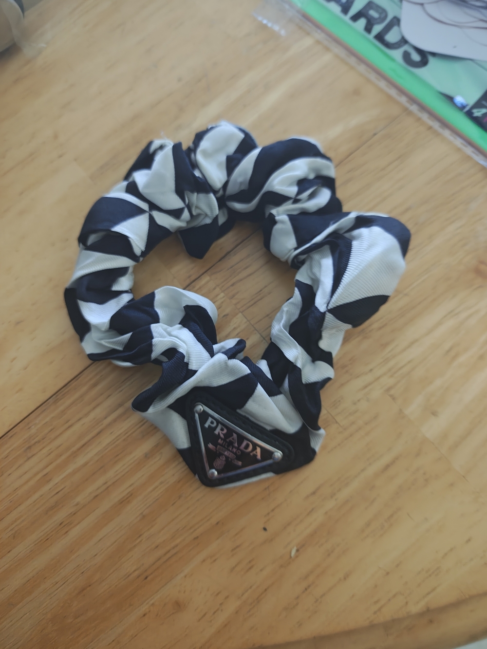 Prada Black & White Printed Silk Twill Scrunchie